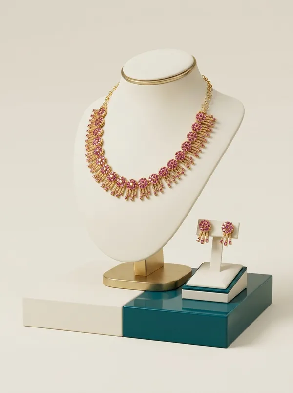 Vosgi_Pink_Stone_Fringe_Necklace_Set_Design