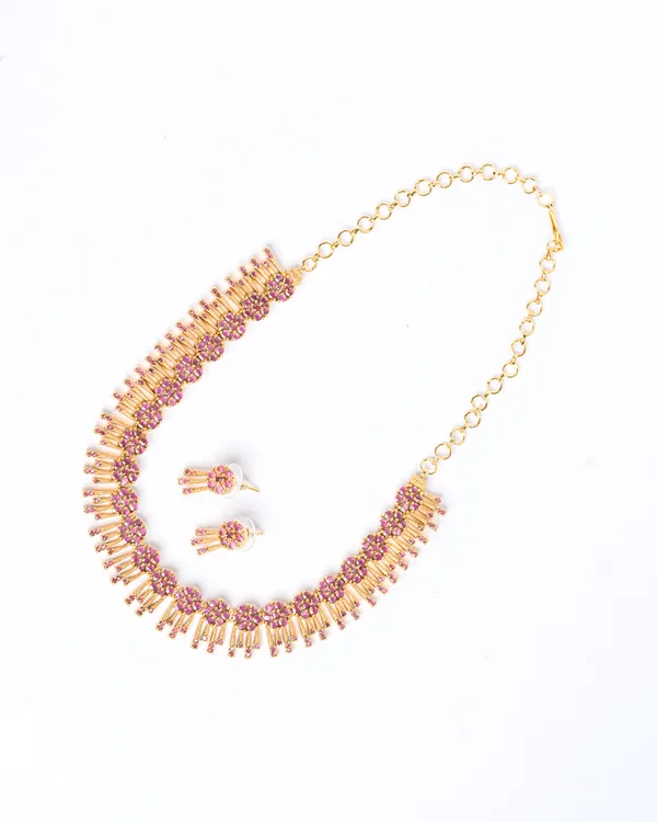 Vosgi_Pink_Stone_Fringe_Necklace_Set_Design