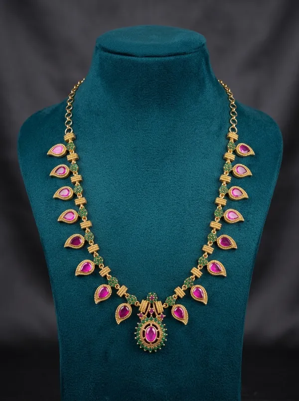 Vosgi_Pink_Green_Mango_Mala_South_Indian_Gold_Plated_Necklace