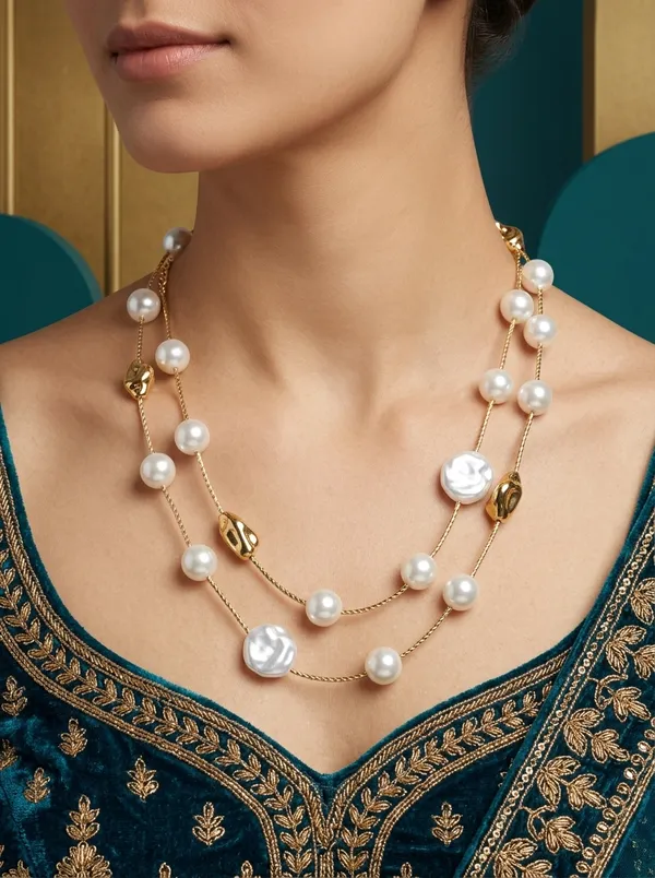 Vosgi_Pearl_&_Gold_Nugget_Layered_Necklace_Design