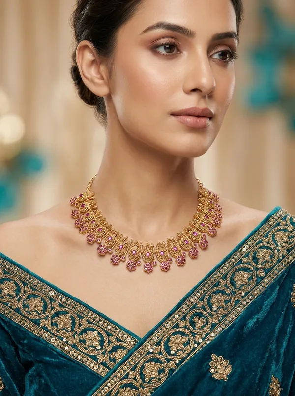 Vosgi_Pink_Stone_Paisley_Collar_Necklace_Design