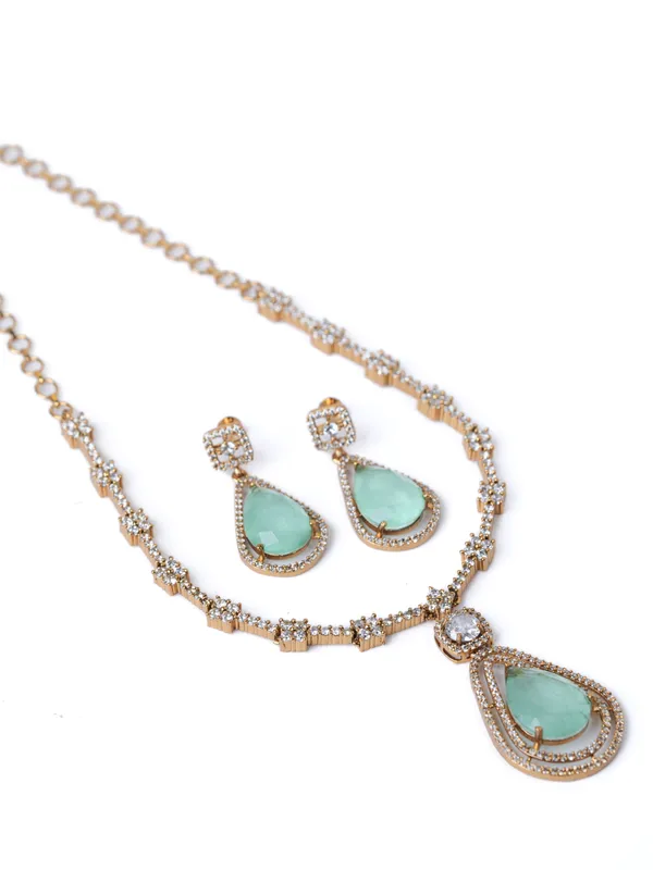 Vosgi_Gold_Plated_Pear-Cut_Mint_Green_Stone_&_Pavé_CZ_Pendant_Necklace_Set