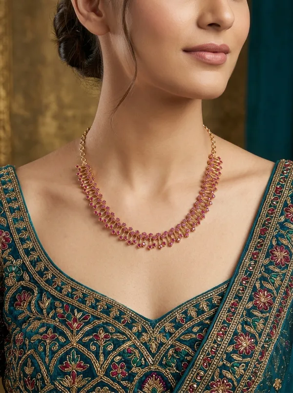 Vosgi_Pink_Stone_South_Indian_Gold_Necklace_Set_Design