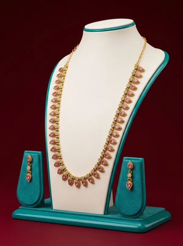 Vosgi_Pink_White_Stone_South_Indian_Gold_Necklace_Traditional_Style