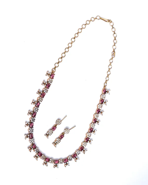 Vosgi_Pink_Stone_Floral_Tassel_Necklace_Set_Design