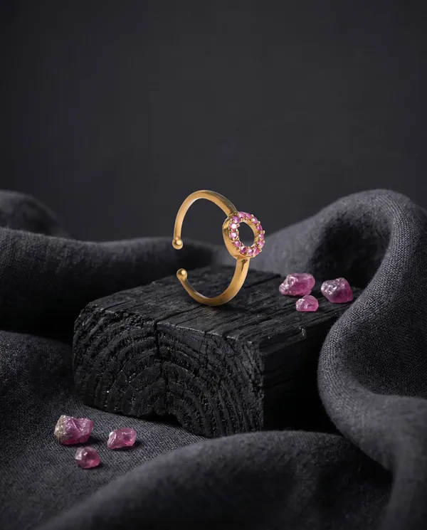 Vosgi_Gold_Plated_Ruby_Pink_CZ_Open_Circle_Adjustable_Ring