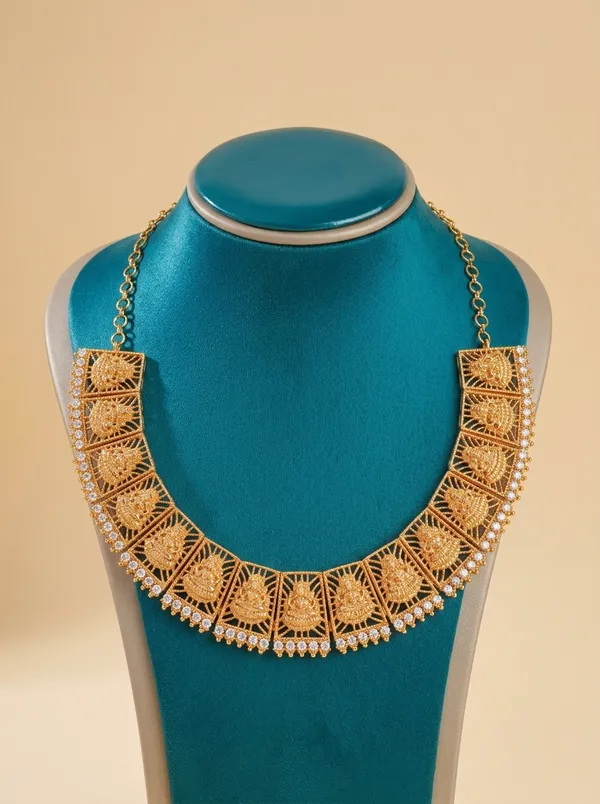 Vosgi_Antique_Gold_Temple_Lakshmi_Necklace_|_White_CZ_Stone