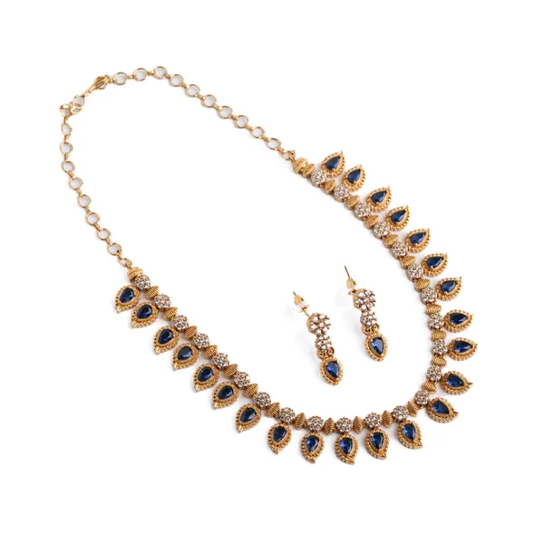 Vosgi_Gold_Plated_Sapphire_Blue_Mango_Paisley_&_White_CZ_Necklace_Set