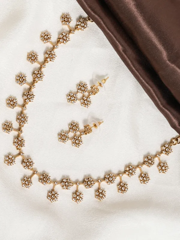 Vosgi_Gold_Plated_Clear_CZ_Floral_Cluster_Drop_Necklace_Set