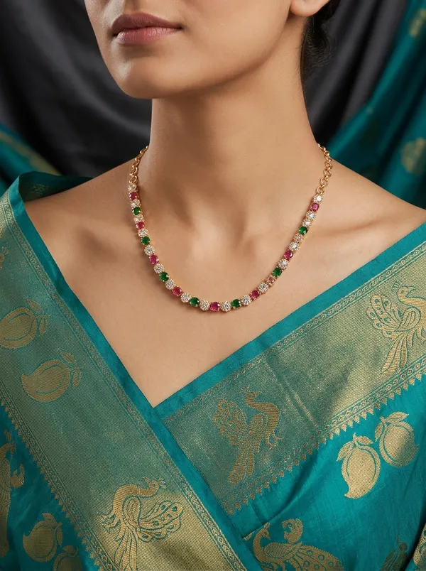Vosgi_Red_Green_Stone_Gold_Chain_Necklace_South_Indian_Style