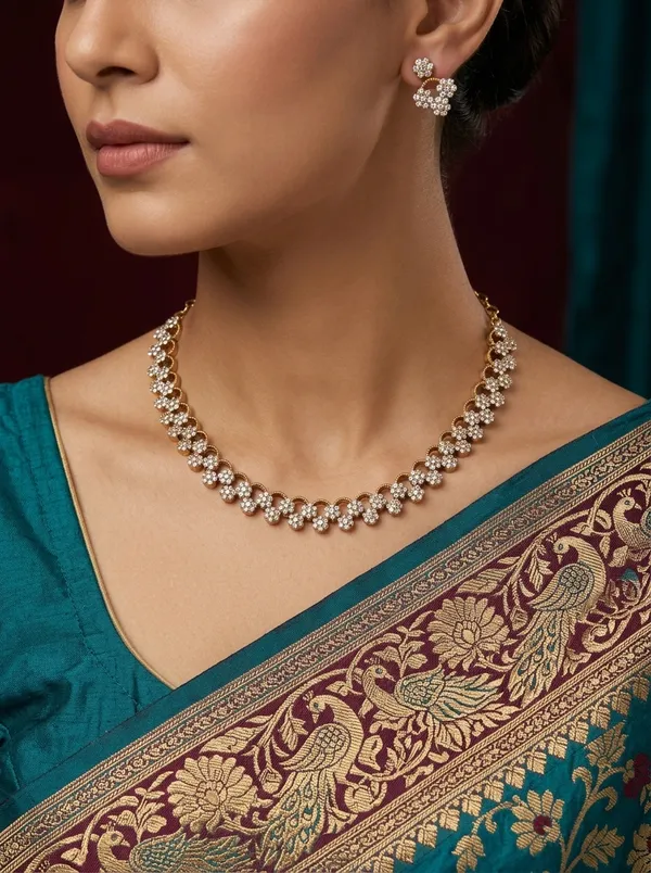 Vosgi_Gold_Plated_Pavé_White_CZ_Interlocking_Mesh_Link_Necklace_Set