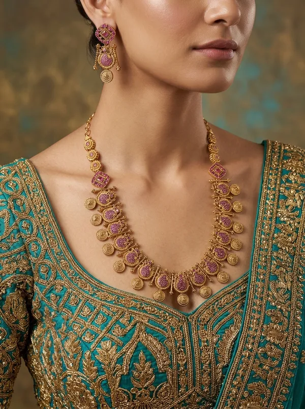 Vosgi_Pink_Stone_Medallion_Drop_Necklace_Set_Design