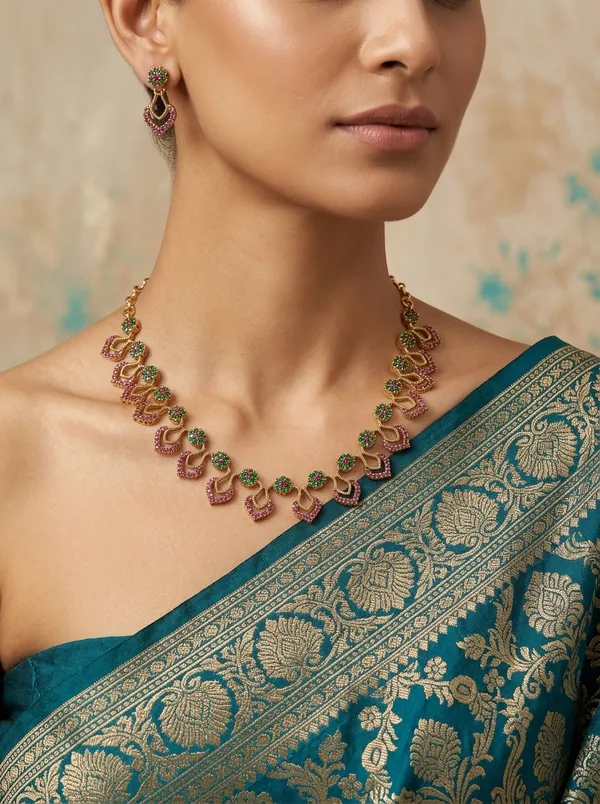 Vosgi_Pink_and_Green_Stone_Necklace_Set_with_Earrings