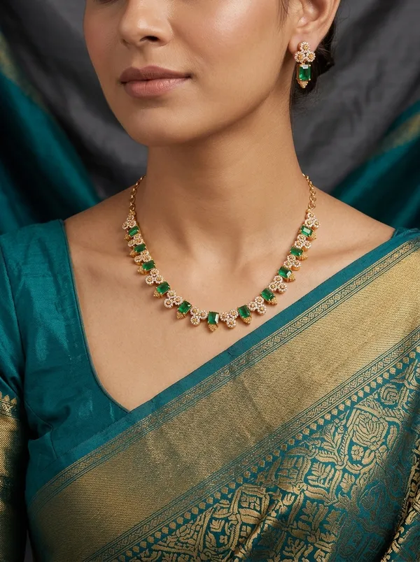 Vosgi_Green_Floral_Gold_Finish_South_Indian_Necklace_Set