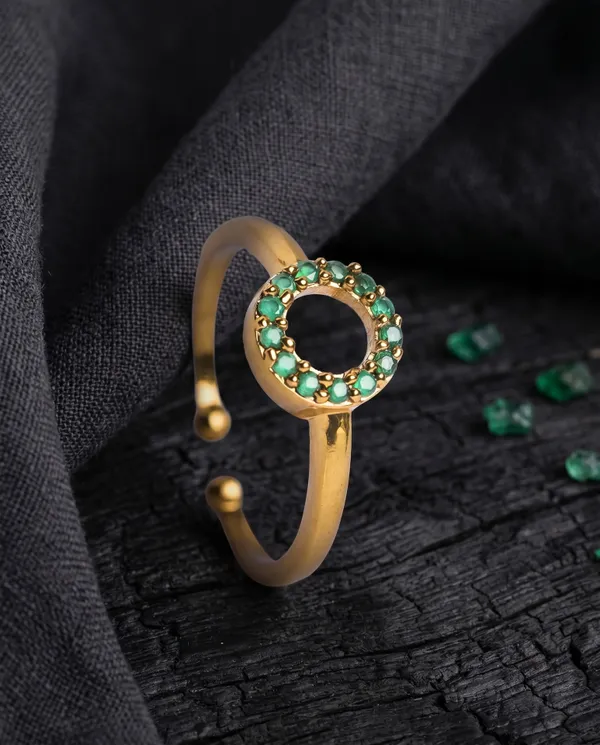 Vosgi_Gold_Plated_Emerald_Green_CZ_Open_Circle_Adjustable_Ring