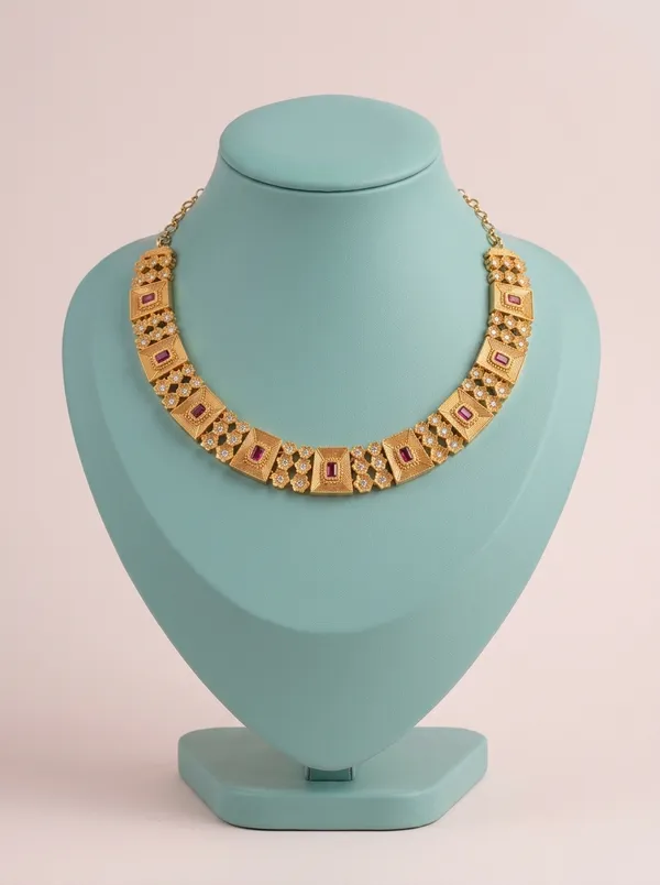 Vosgi_Red_Ruby_CZ_Stone_Antique_Gold_South_Indian_Choker