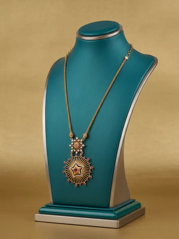 Vosgi_Gold_Plated_Celestial_Sunburst_&_Star_Red_CZ_Long_Pendant_Necklace