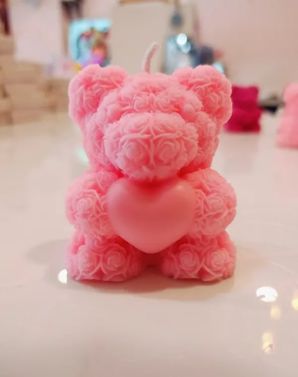 Pink_Floral_Pattern_Teddy_Bear_Decorative_Candle