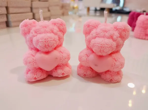 Pink_Floral_Pattern_Teddy_Bear_Decorative_Candle