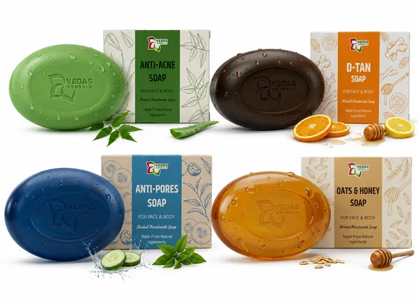 VEDAS_Herbals_Herbal_Soap_Combo_Pack_of_4_–_Anti-Acne,_D-Tan,_Anti-Pores_&_Oats_&_Honey