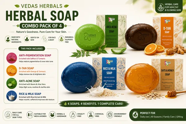 VEDAS_Herbals_Herbal_Soap_Combo_Pack_of_4_–_Anti-Acne,_D-Tan,_Anti-Pores_&_Oats_&_Honey