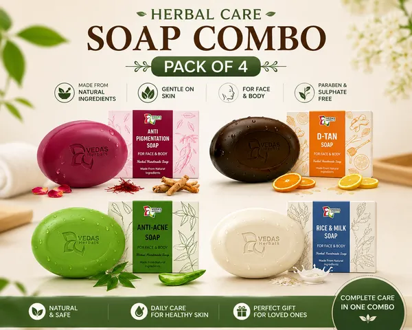 VEDAS_Herbals_Herbal_Soap_Combo_Pack_of_4_–_Anti-Pigmentation,_D-Tan,_Anti-Acne_&_Rice_&_Milk_Soaps