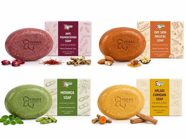 VEDAS_Herbals_Herbal_Soap_Combo_Pack_of_4_–_Anti-Pigmentation,_Dry_Skin_Magical,_Moringa_&_Haladi_Chandan_Soaps