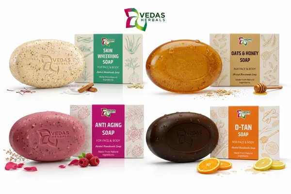 VEDAS_Herbals_Herbal_Soap_Combo_Pack_of_4_–_Skin_Whitening,_Oats_&_Honey,_Anti_Aging_&_D-Tan_Soaps