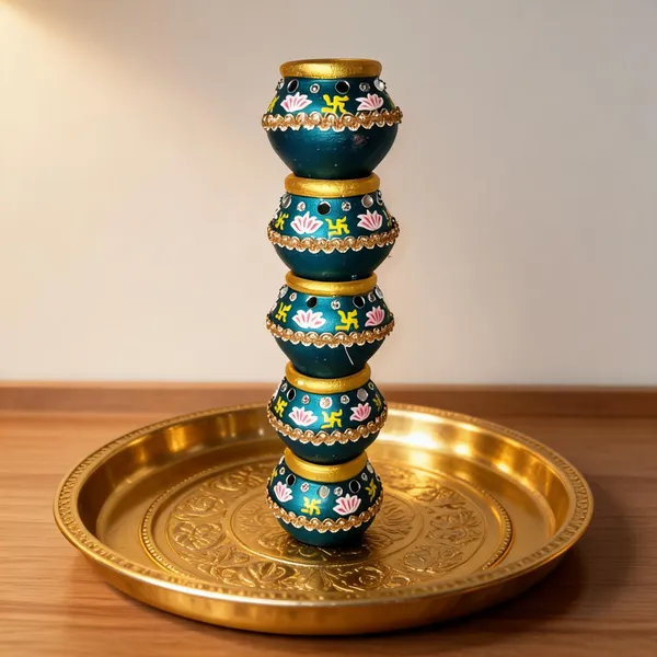 Brass_Teal_Lotus_Swastik_Lakshmi_Kubera_Pot_Set_Of_5