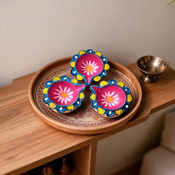 Clay_Floral_Painted_Festive_Decorative_Diya_Set_Of_3