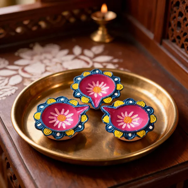 Clay_Floral_Painted_Festive_Decorative_Diya_Set_Of_3