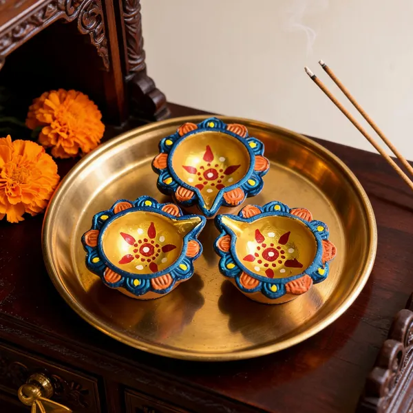 Terracotta_Festive_Floral_Hand_Painted_Diya_Set_Of_6