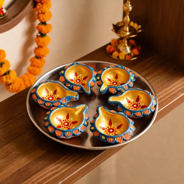 Terracotta_Festive_Floral_Hand_Painted_Diya_Set_Of_6