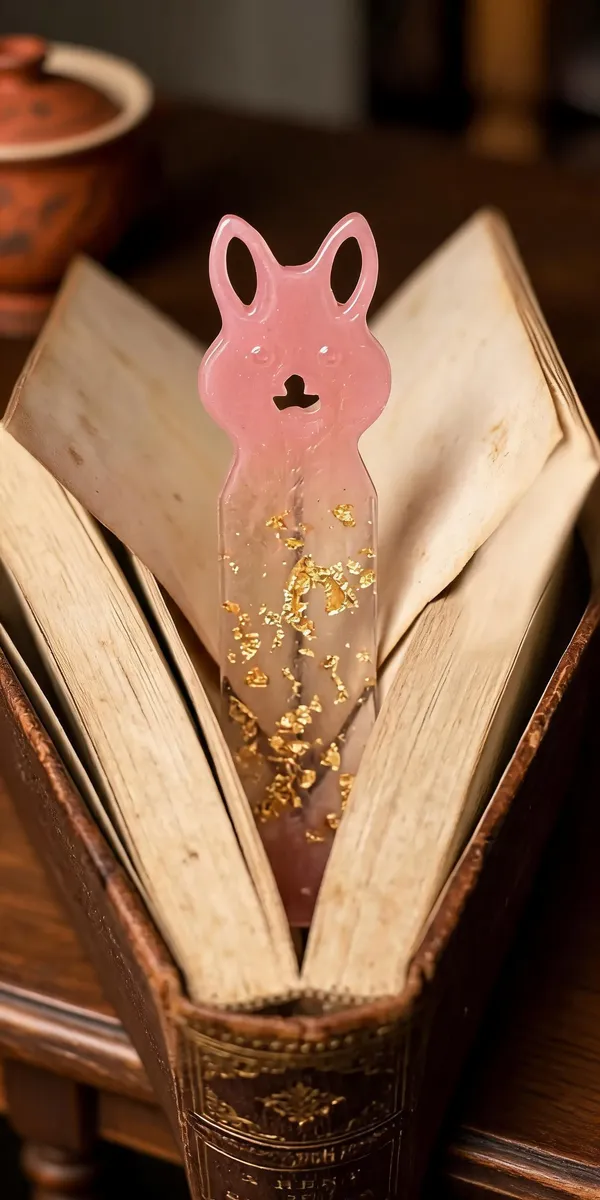 Resin_Pink_Bunny_Shaped_Gold_Flake_Decorative_Bookmark