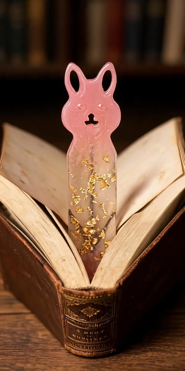 Resin_Pink_Bunny_Shaped_Gold_Flake_Decorative_Bookmark