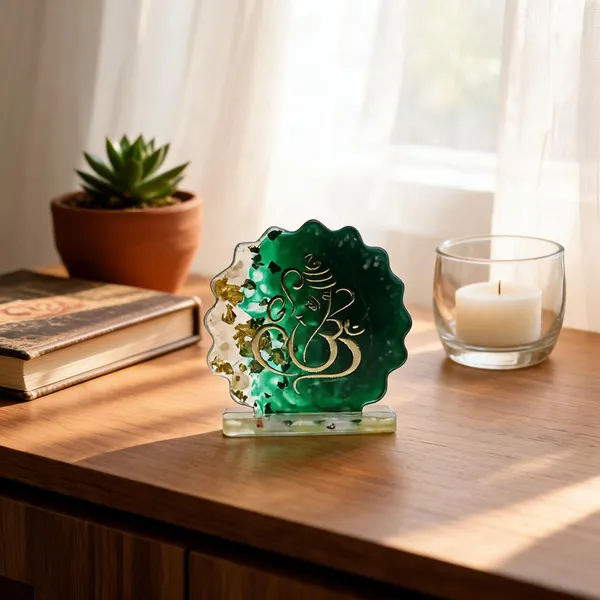 Resin_Green_Gold_Spiritual_Motif_Tabletop_Decorative_Showpiece