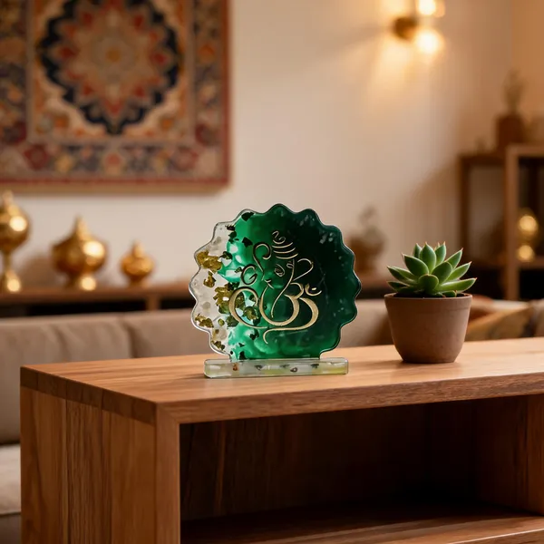 Resin_Green_Gold_Spiritual_Motif_Tabletop_Decorative_Showpiece