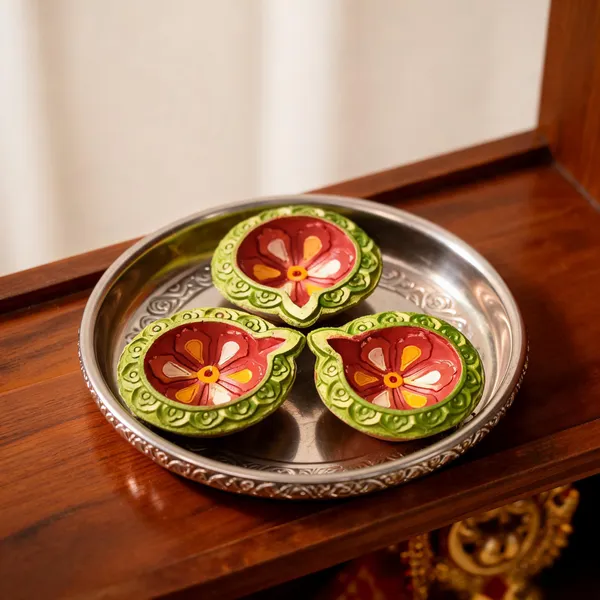 Clay_Festive_Floral_Pattern_Painted_Decorative_Diya_Set_Of_3