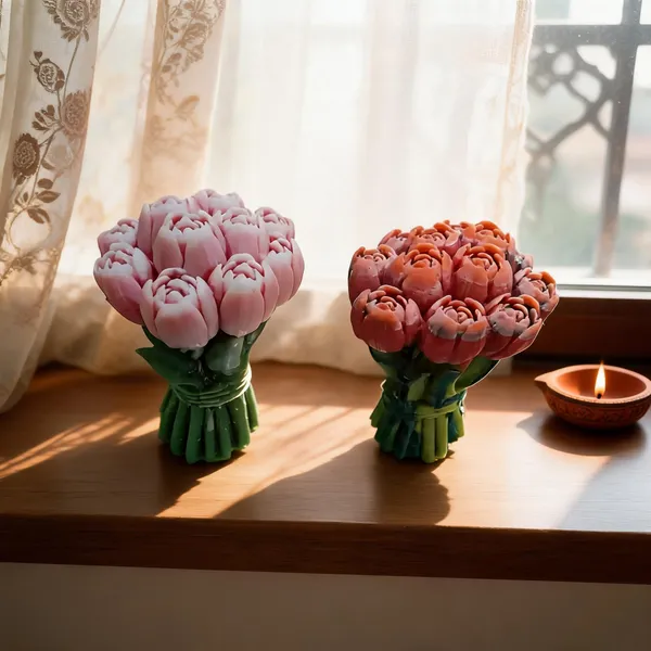 Fabric_Plastic_Decorative_Pink_Peony_Artificial_Flower_Bouquet_Set_Of_2