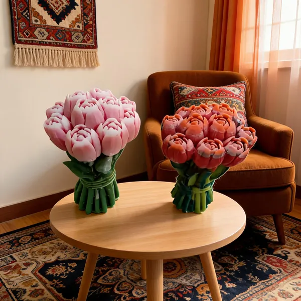 Fabric_Plastic_Decorative_Pink_Peony_Artificial_Flower_Bouquet_Set_Of_2