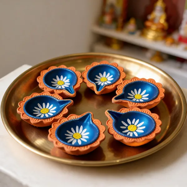 Terracotta_Handcrafted_Floral_Painted_Diya_Set_Of_5