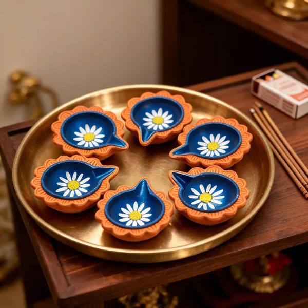 Terracotta_Handcrafted_Floral_Painted_Diya_Set_Of_5