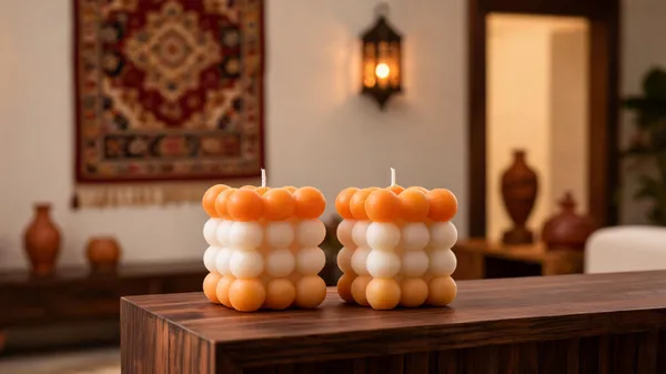 Wax_Orange_White_Decorative_Bubble_Candle_Pack_Of_2