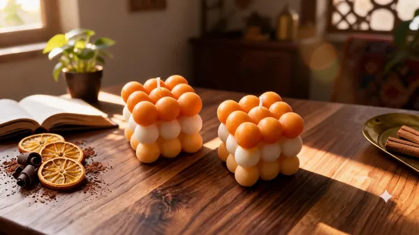 Wax_Orange_White_Decorative_Bubble_Candle_Pack_Of_2