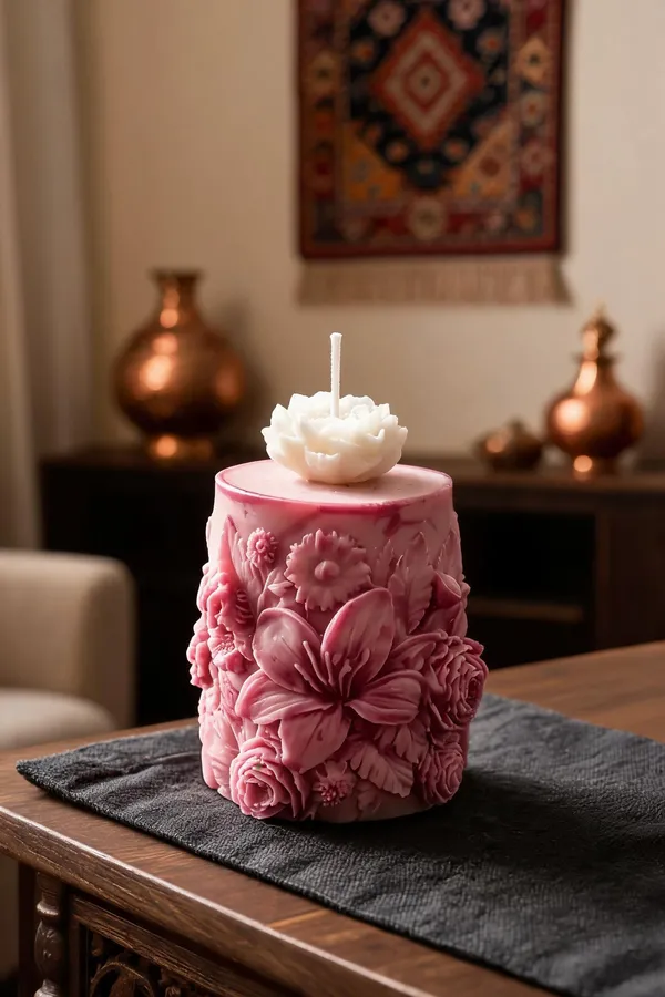 Wax_Pink_Floral_Embossed_Scented_Pillar_Candle