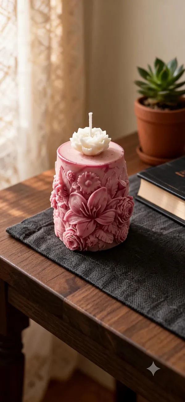 Wax_Pink_Floral_Embossed_Scented_Pillar_Candle