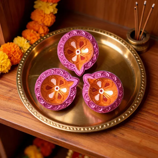 Clay_Festive_Pink_Orange_Floral_Pattern_Decorative_Diya_Set_Of_3