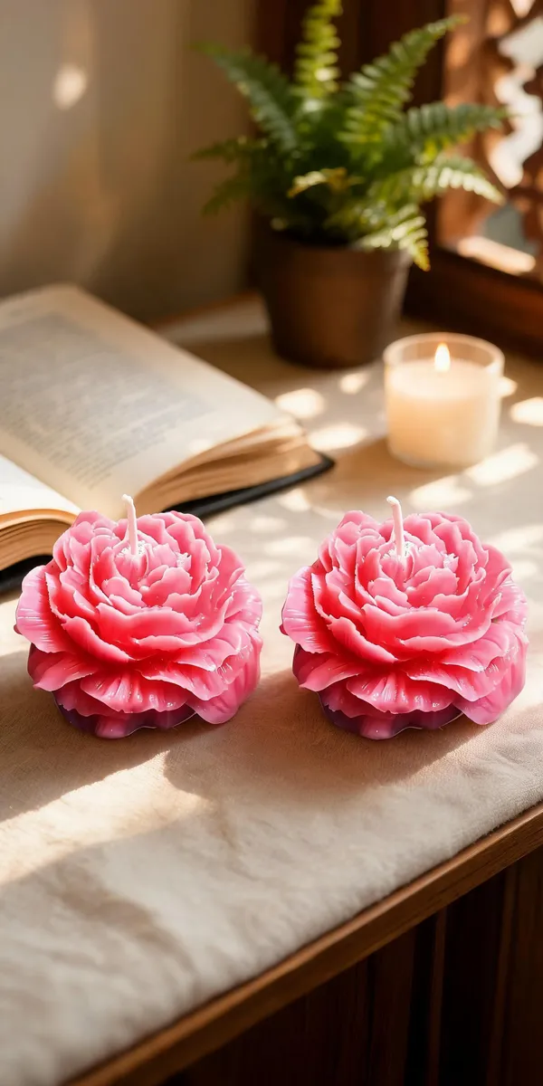 Wax_Decorative_Sculpted_Pink_Rose_Floral_Candle_-_Pack_Of_2