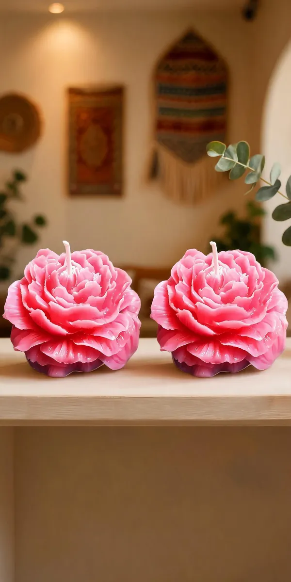 Wax_Decorative_Sculpted_Pink_Rose_Floral_Candle_-_Pack_Of_2