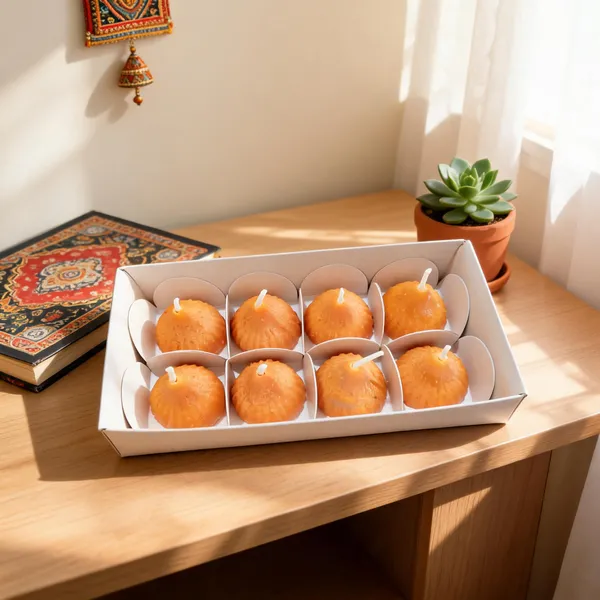 Wax_Festive_Modak_Shape_Orange_Decorative_Candle_Set_Of_8